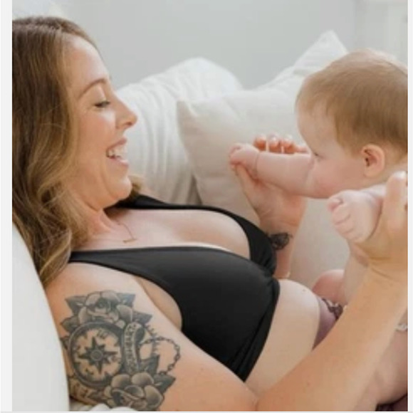 Kindred Bravely French Terry Racerback Nursing Maternity Sleep Black Bra - Picture 5 of 13